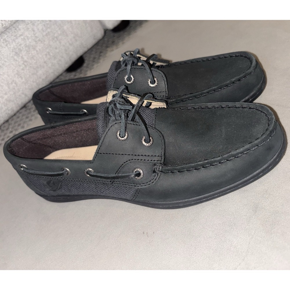 Women's Sperry Koifish Boat Shoe Black Size 8 Black Leather NWOT Nautical Preppy